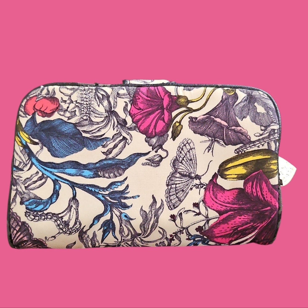 Betsey Johnson Floral Garden Moth Makeup Pouch With Detachable Mini Pouch - Picture 3 of 16